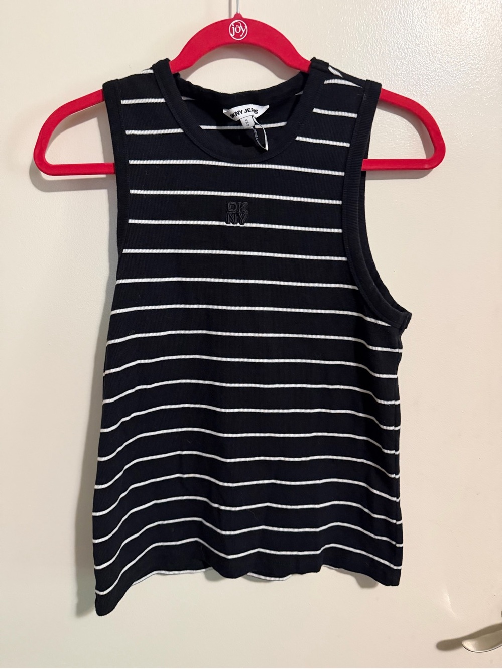 DKNY Black & White Striped Ribbed Tank